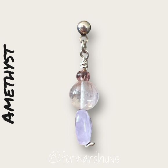 Amethyst and Jadeite Pierced Earrings - Picture 3 of 8